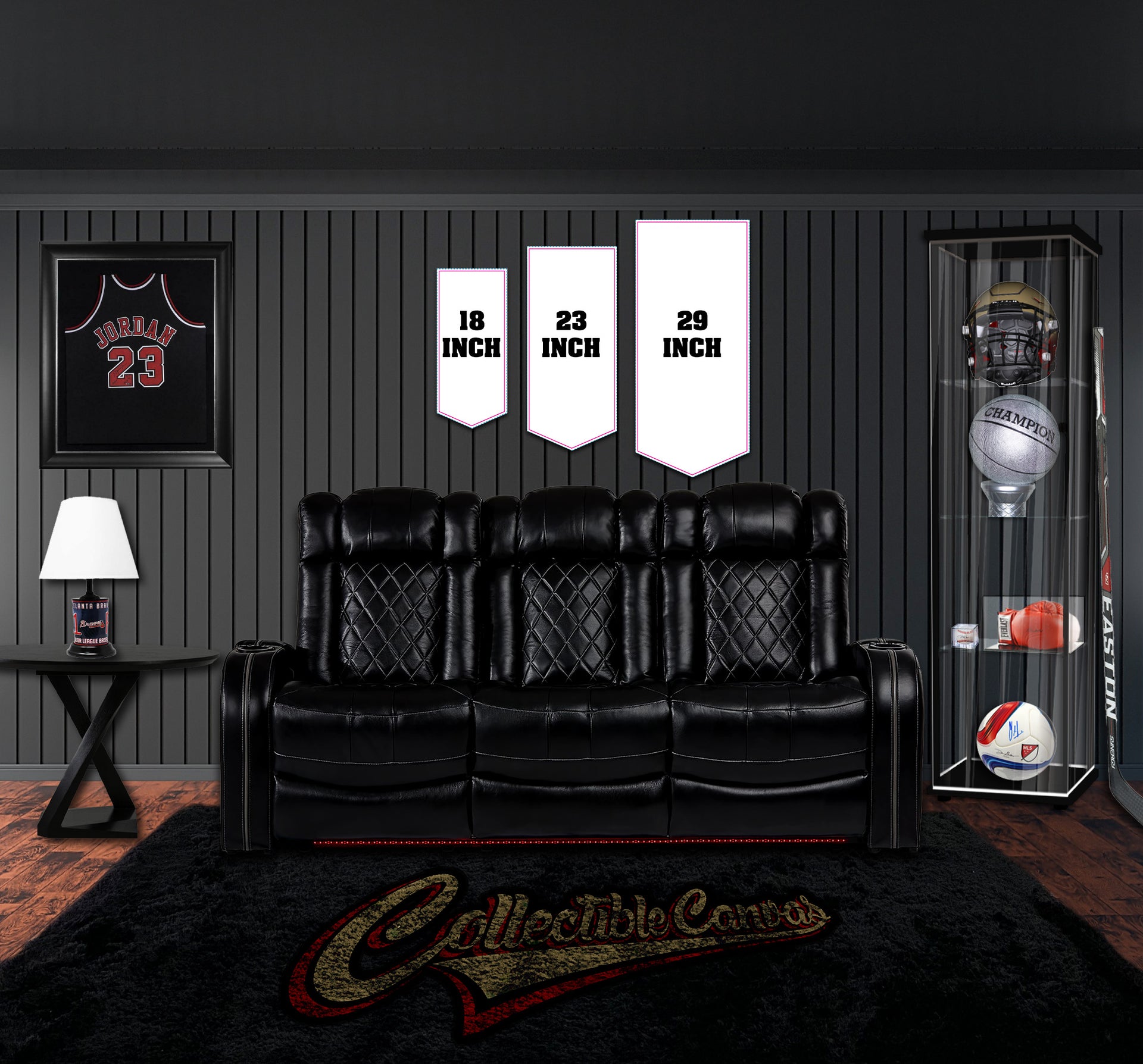 Collectible Canvas Size Comparisons between 18 inch, 23 inch, 29 inch Banner