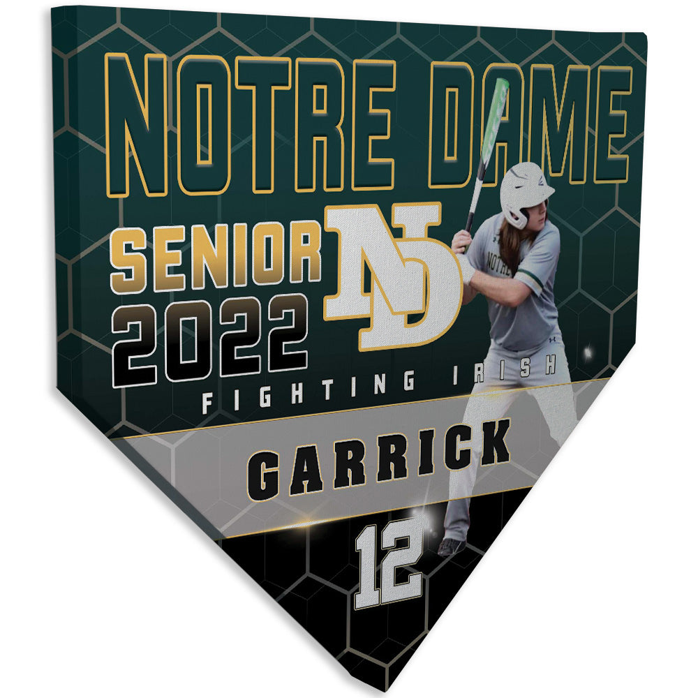 Collectible Canvas Athlete Honors Style Home Plate for Garrick from Notre Dame Fighting Irish Senior 2022 Number 12