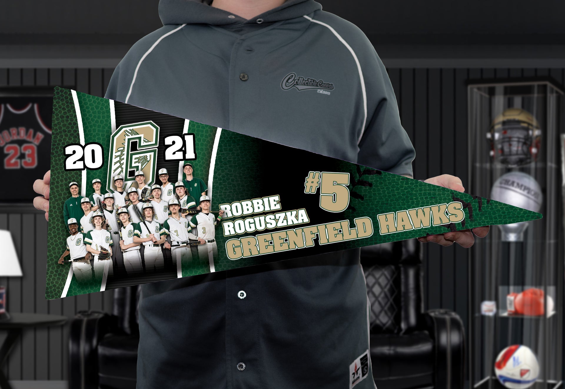 Held Collectible Canvas Sport Seams Template for Greenfield Hawks Baseball