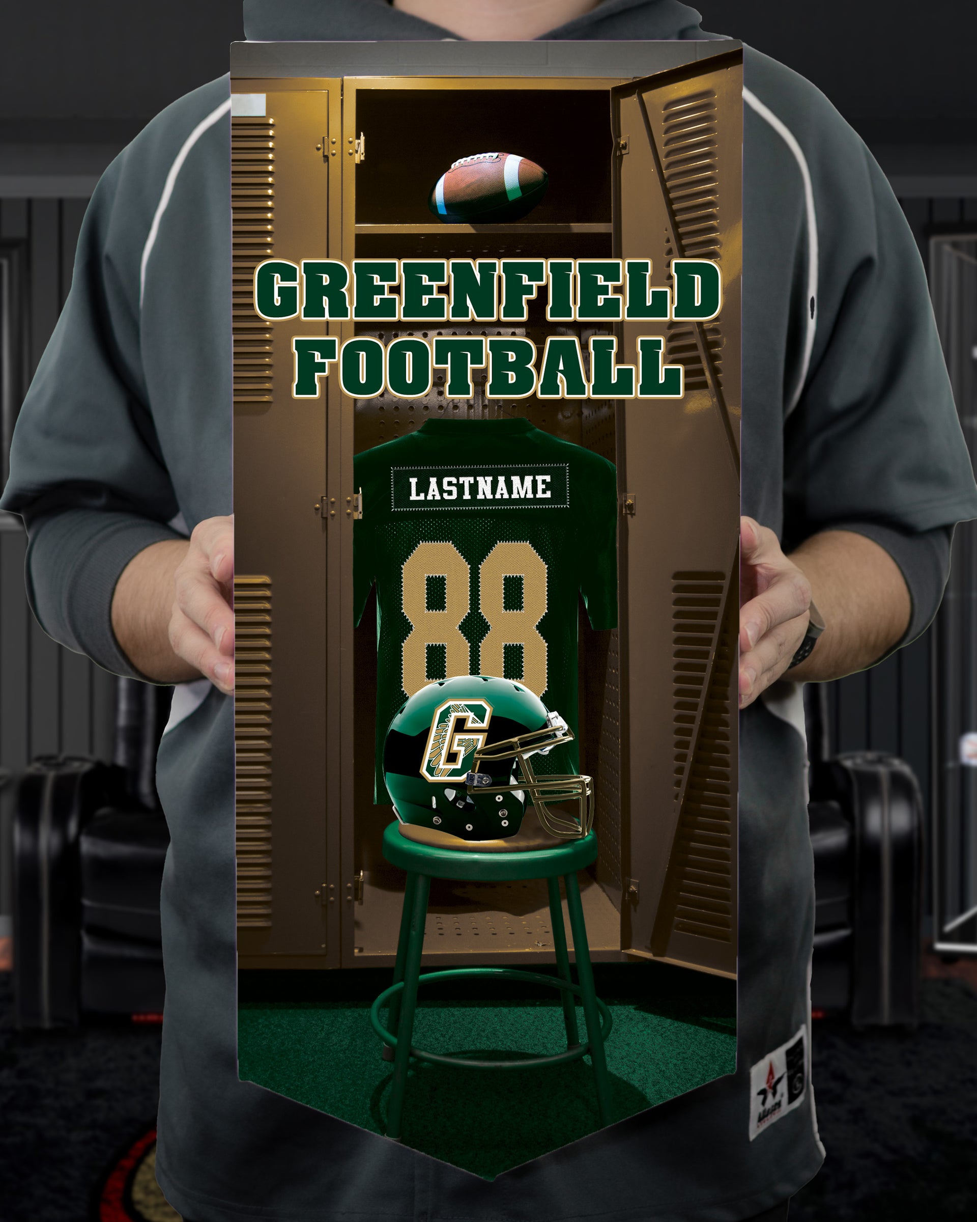 Held Collectible Canvas Football Locker room Banner for Greenfield High School