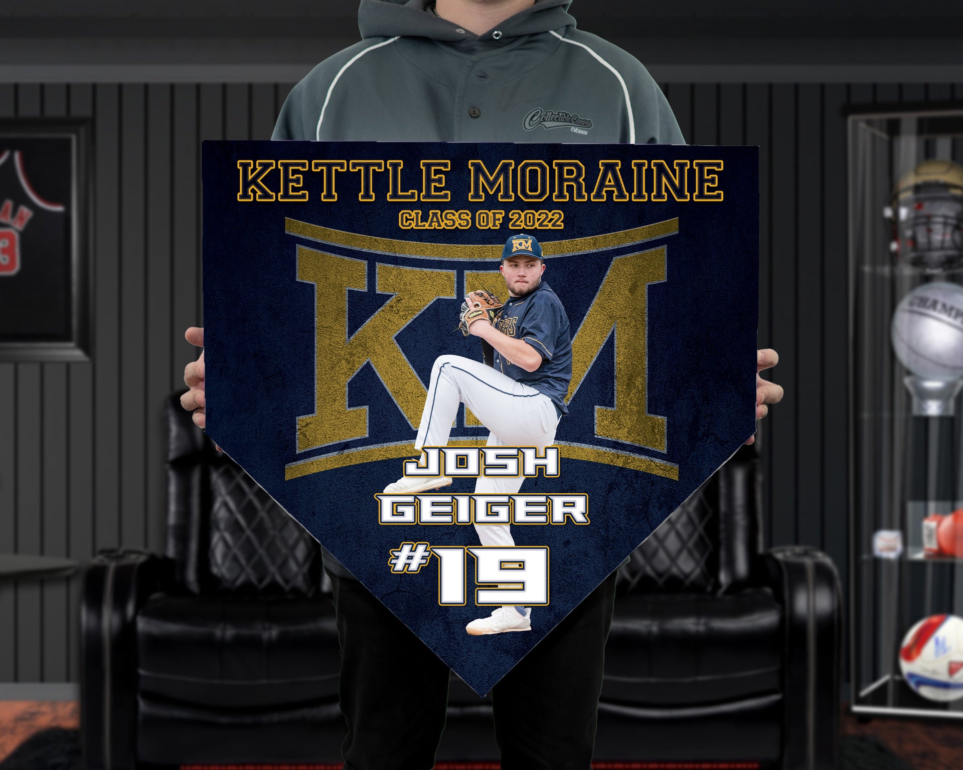 Held Collectible Canvas Embedded Grunge Home Plate for  Kettle Moraine High Pitcher Senior 2022