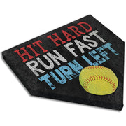 Hit Hard Run Fast Turn Left Softball Retail Home Plate Style Laying down