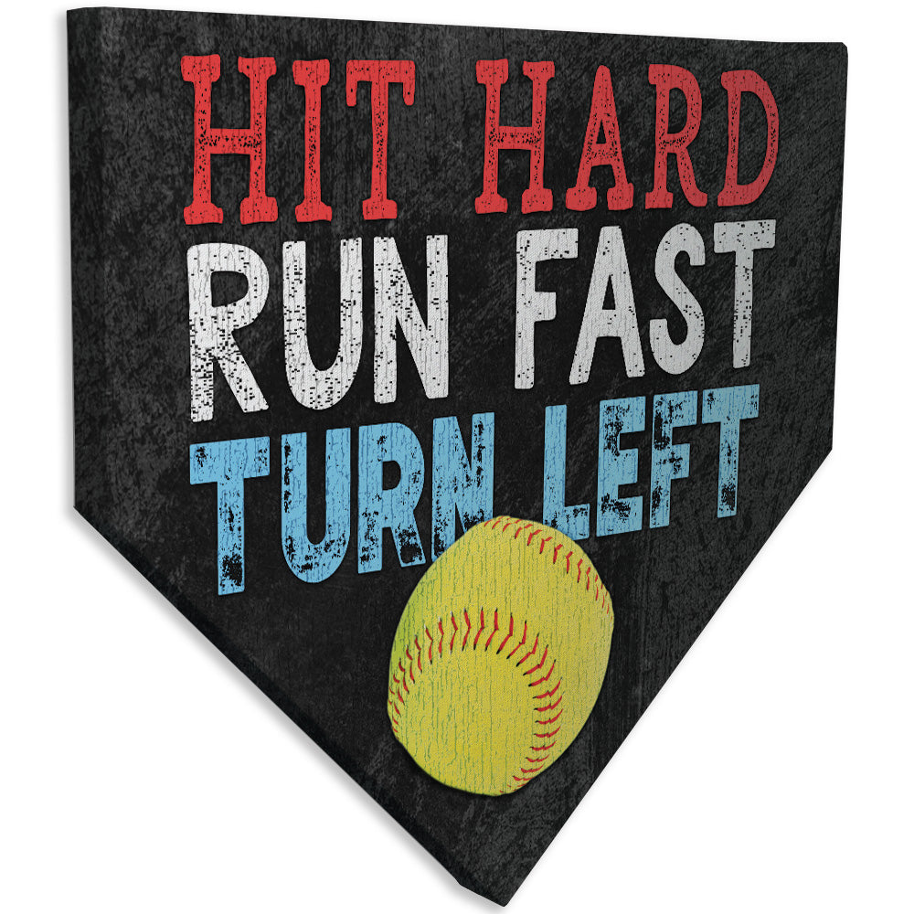 Hit Hard Run Fast Turn Left, Funny Baseball Sayings T-Shirt - Olashirt