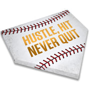 Collectible Canvas "Hustle, Hit, Never Quit" Retail Home Plate Laying Down